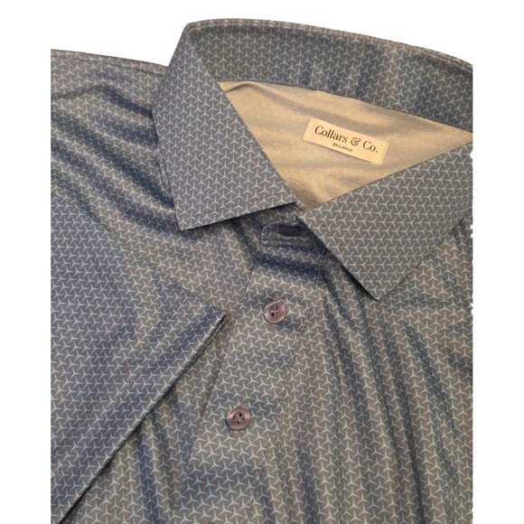 NWOT Collars & Co Mens 2XL Dress Collar Polo Shirt Slate Blue Geometric Print - Picture 1 of 8